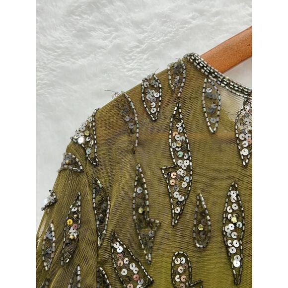 NWT Mac Duggal 5124 Women's Olive Green Beaded Long Sleeve Evening Gown Size 20 - Picture 5 of 16